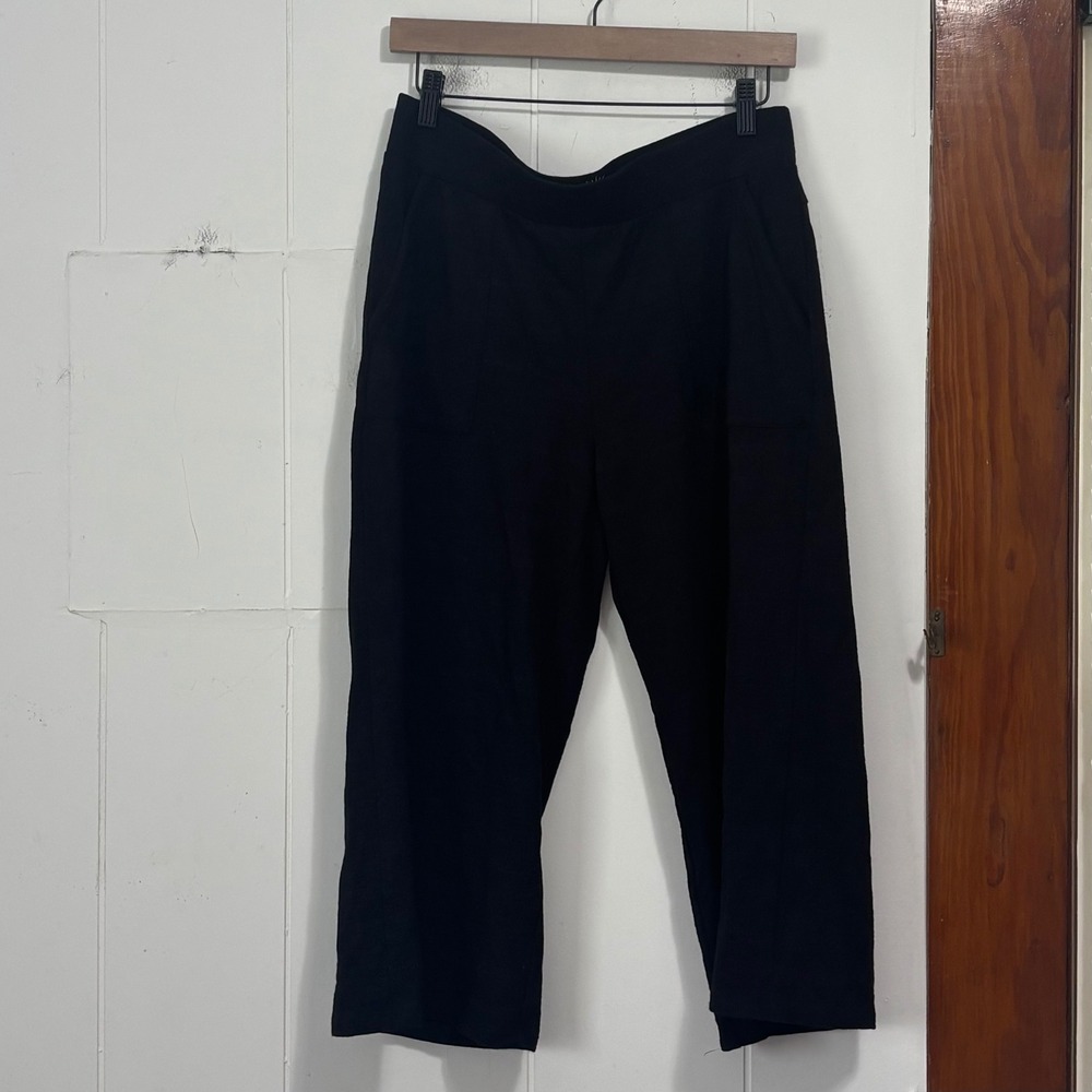 T by Talbots Womens Black Wide Leg Cropped Pants UPF 50+ Cotton Modal Size M - Picture 1 of 4